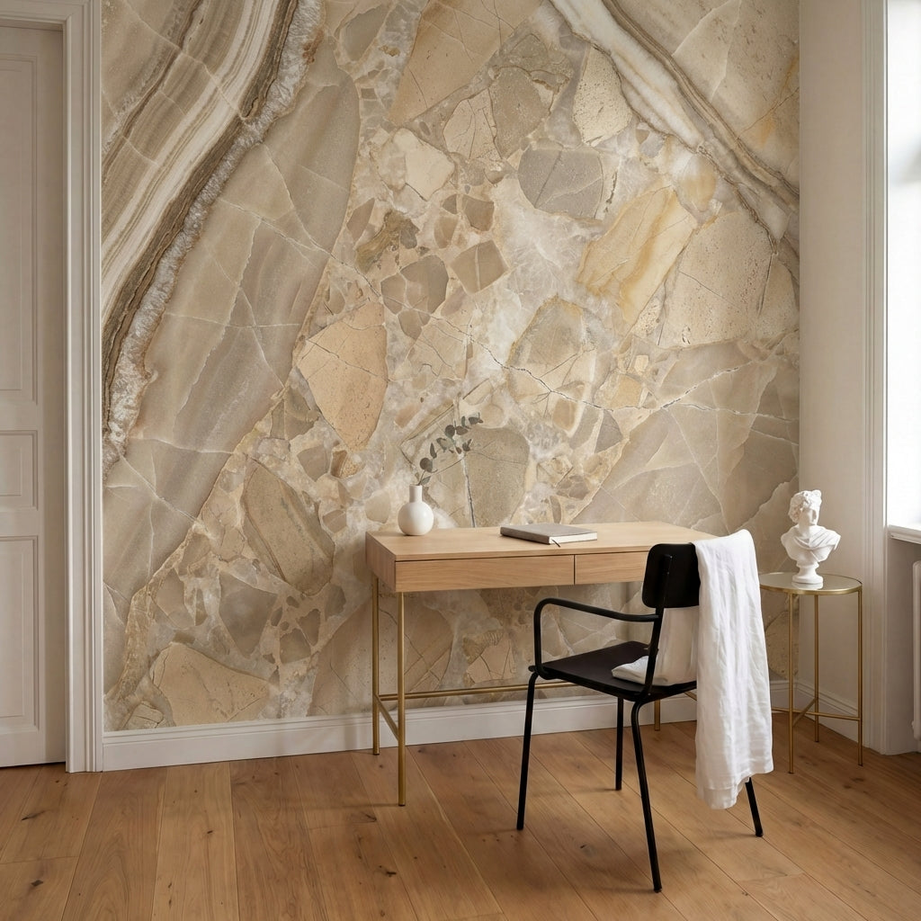 papier peint effet marbre veines fluides ondulations naturelles tons beige creme-8