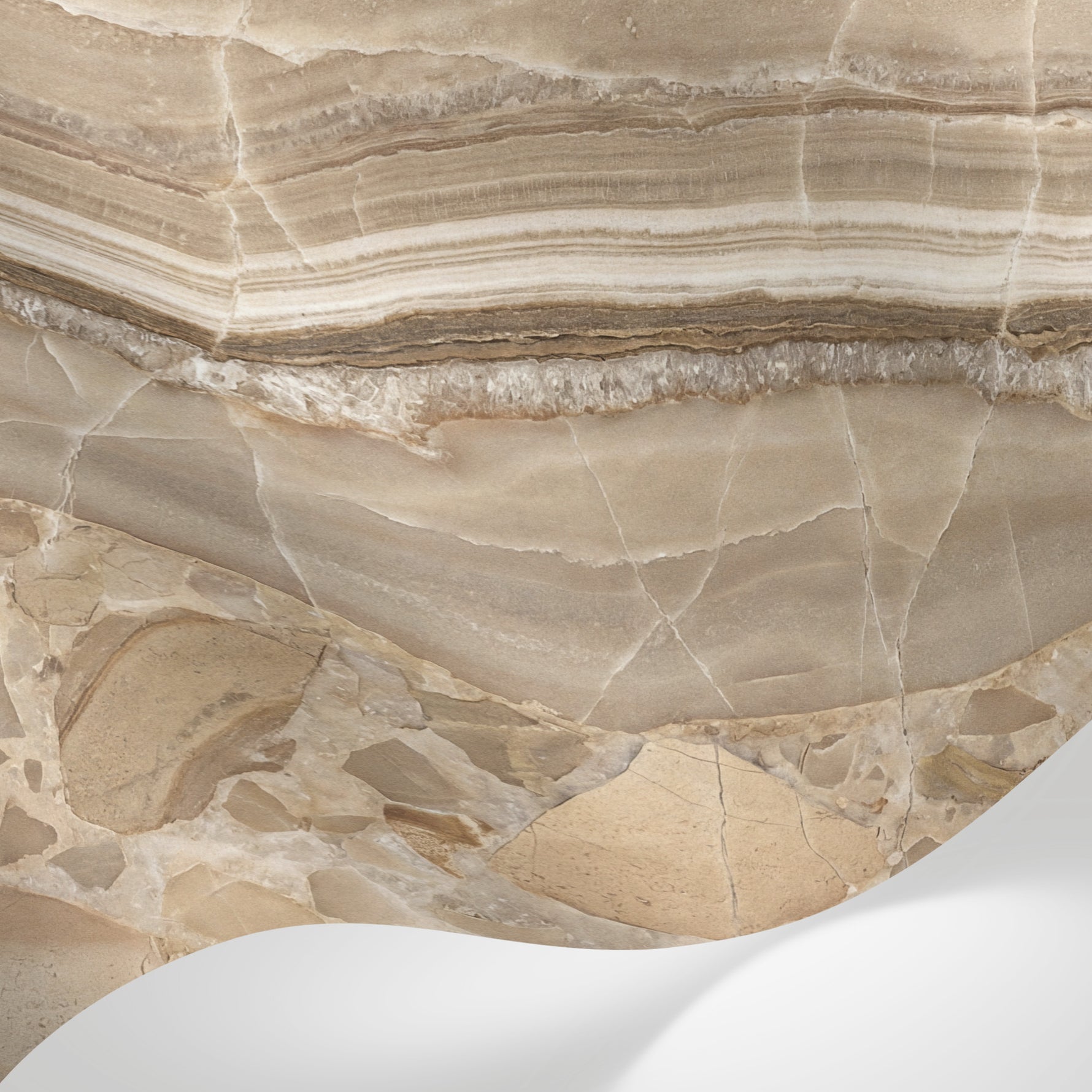 Papier peint panoramique effet marbre - Veines fluides ondulations naturelles tons beige crème et gris taupe sur mesure - Matière