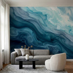 papier peint effet marbre veines fluides tourbillonnantes degrade bleu profond e-7
