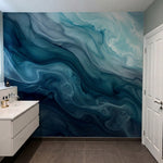 papier peint effet marbre veines fluides tourbillonnantes degrade bleu profond e-9