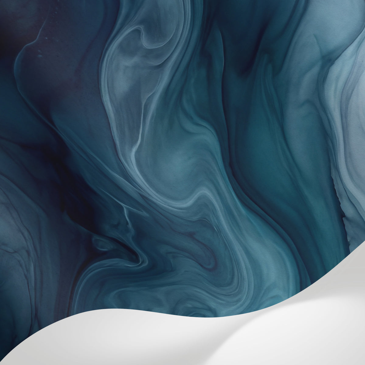 Papier peint panoramique effet marbre - Veines fluides tourbillonnantes dégradé bleu profond et blanc nacré sur mesure - Matière