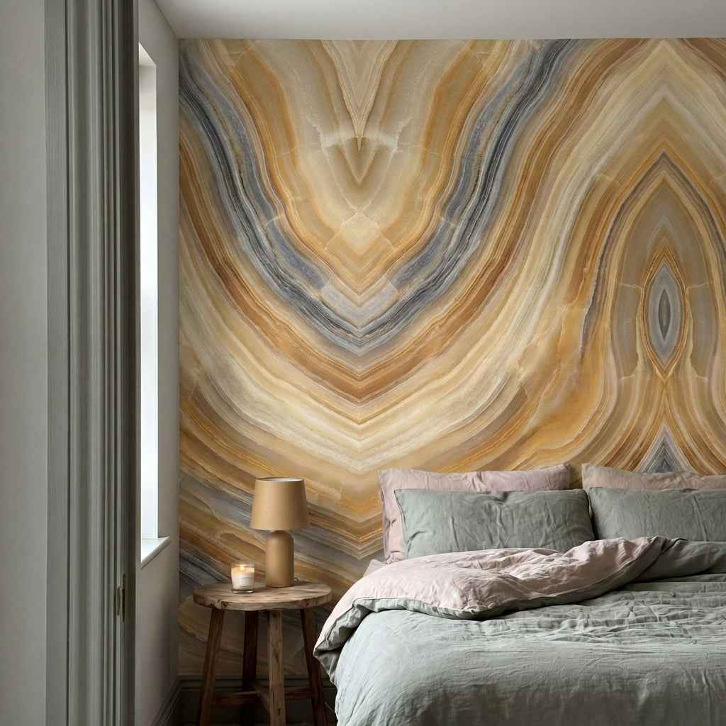 papier peint effet marbre veines ondulantes stratifiees tons beige creme et gris-VARIANTE-10