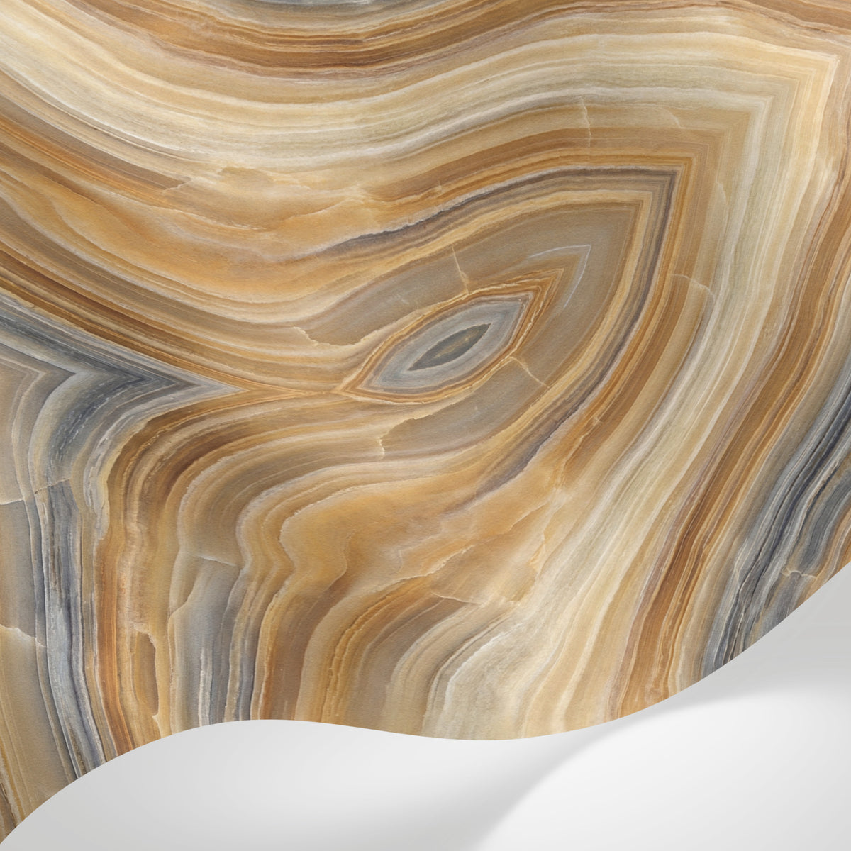 Papier peint panoramique effet marbre - Veines ondulantes stratifiées tons beige crème et gris anthracite sur mesure - Matière