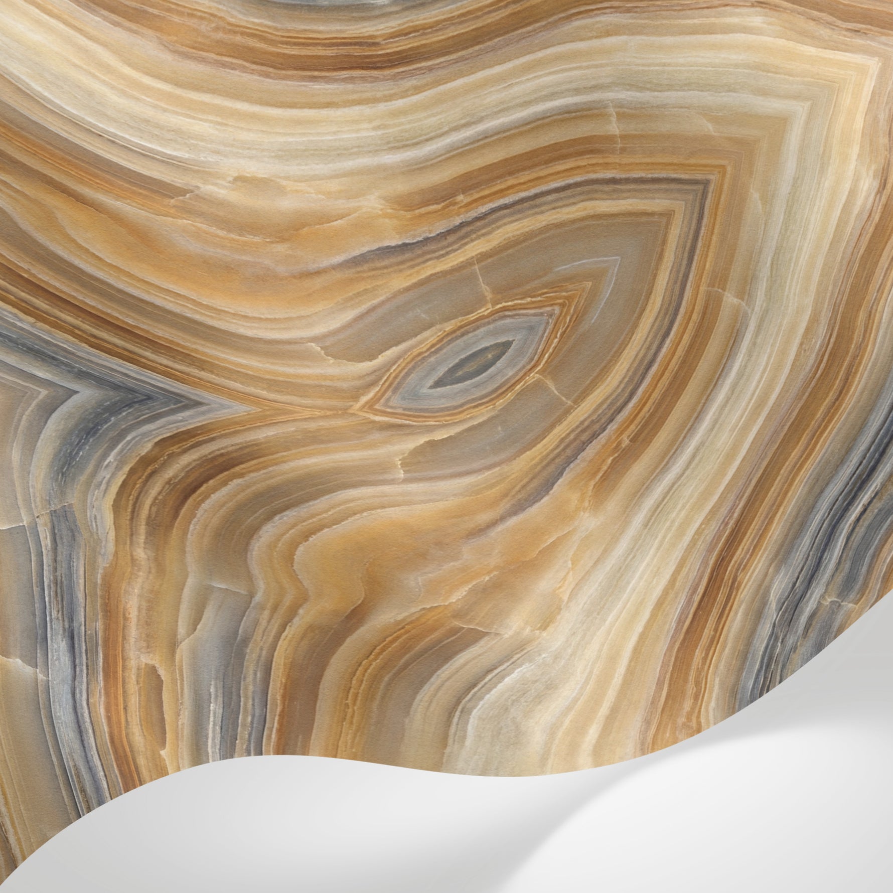 Papier peint panoramique effet marbre - Veines ondulantes stratifiées tons beige crème et gris anthracite sur mesure - Matière