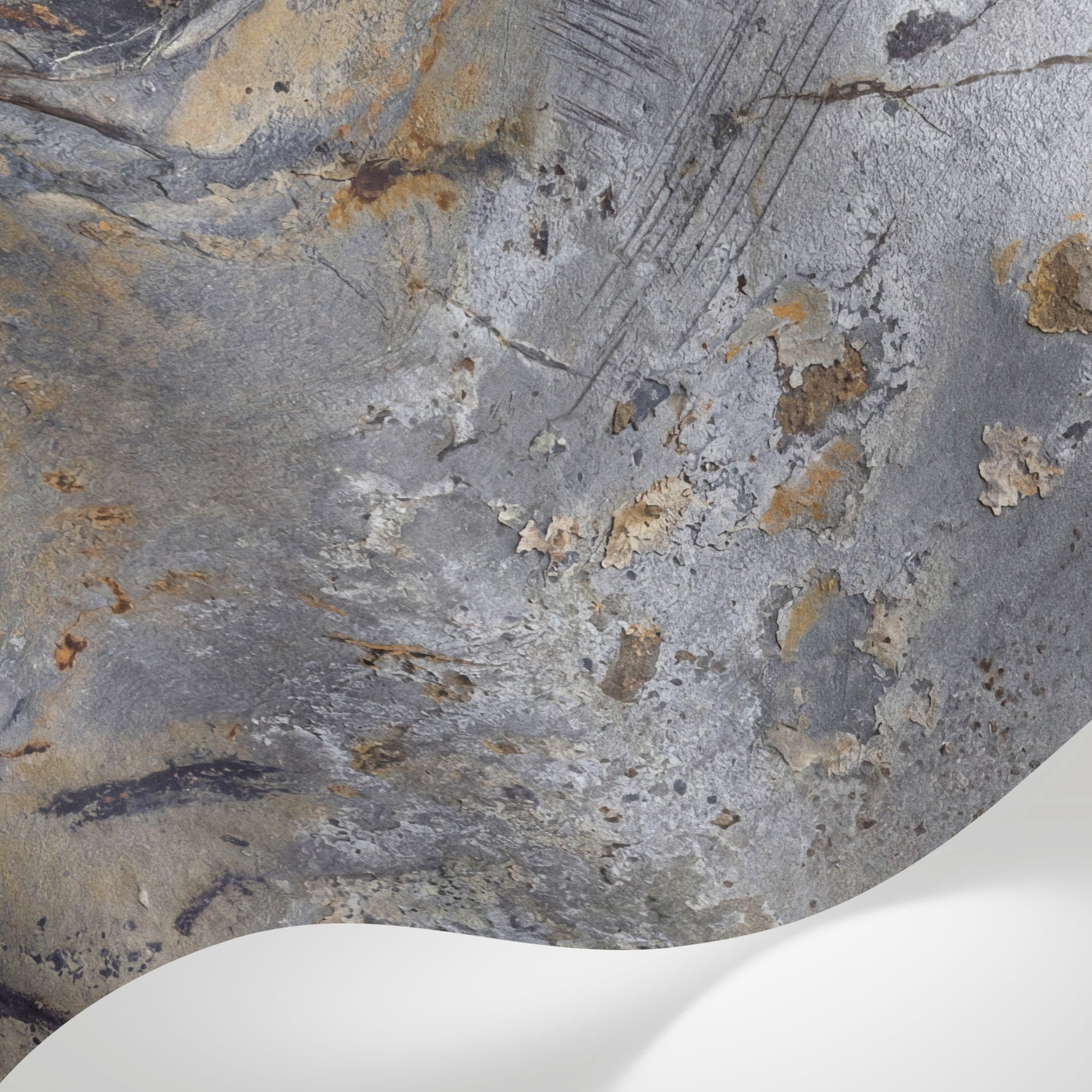 Papier peint panoramique effet marbre - Veines organiques fluides minérales tons gris bleu et ocre doré sur mesure - Matière