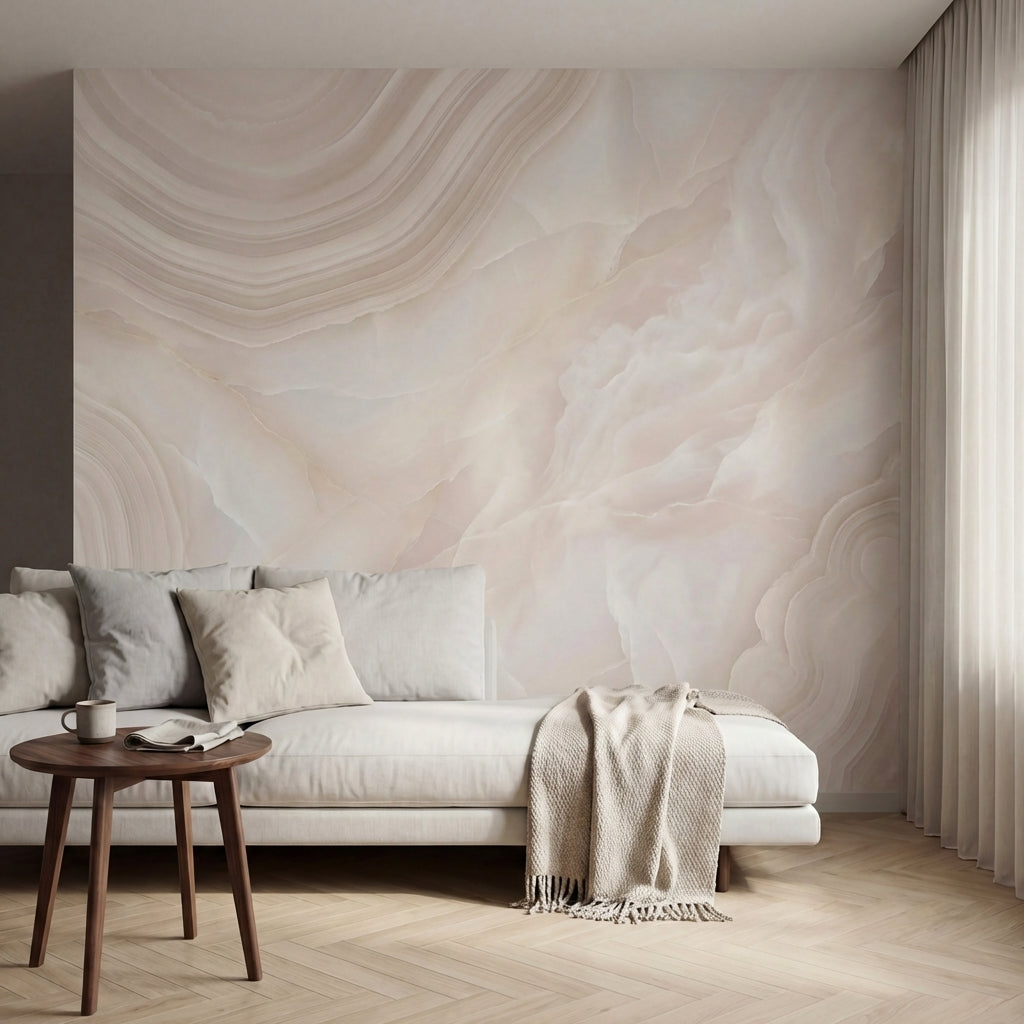 papier peint effet marbre veines tourbillons fluides degrade beige rose et blanc-VARIANTE-6