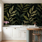 papier peint feuillage noir et blanc motifs vegetaux ondulants entrelaces tons v-1