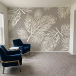 papier peint feuillage tropical palmes stylisees detaillees tons beige creme et -7