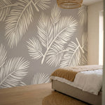 papier peint feuillage tropical palmes stylisees detaillees tons beige creme et -HERO-10