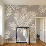 papier peint feuillage tropical palmes stylisees detaillees tons beige creme et -HERO-9