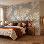 papier peint feuillage tropical palmes stylisees detaillees tons beige creme et -VARIANTE-10