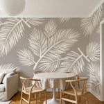 papier peint feuillage tropical palmes stylisees detaillees tons beige creme et -VARIANTE-8