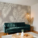 papier peint feuillage tropical palmes stylisees detaillees tons beige creme et -VARIANTE-9