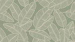 Papier peint panoramique feuille bananier - Feuillage tropical ligné contours blancs fond vert sauge sur mesure - Design