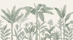 Papier peint panoramique feuille bananier - Fronds tropicales dessinées tons vert sauge sur fond beige crème sur mesure - Design