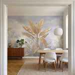 papier peint feuille de palmier dore vegetation tropicale bananier superpose fon-8