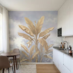 papier peint feuille de palmier dore vegetation tropicale bananier superpose fon-9