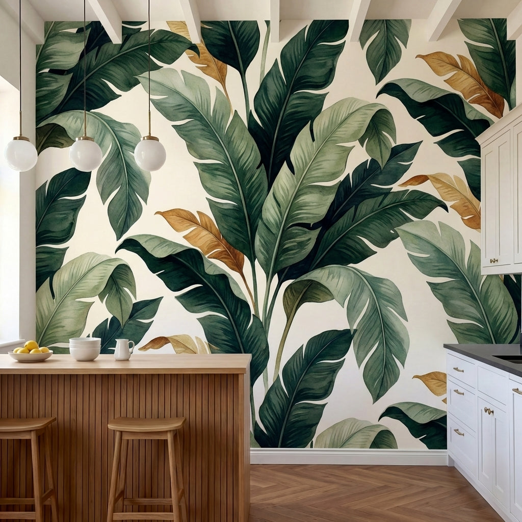 papier peint feuille de palmier feuillage tropical dense superpose tons vert sau-4