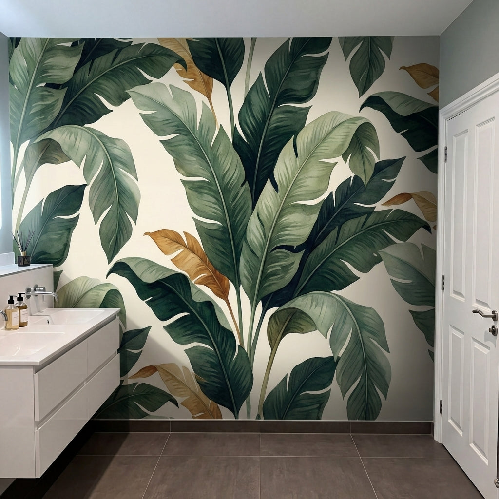 papier peint feuille de palmier feuillage tropical dense superpose tons vert sau-7
