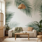 papier peint feuille de palmier fronds tropicales stylisees tons vert sauge et b-8