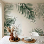 papier peint feuille de palmier fronds tropicales stylisees tons vert sauge et b-9
