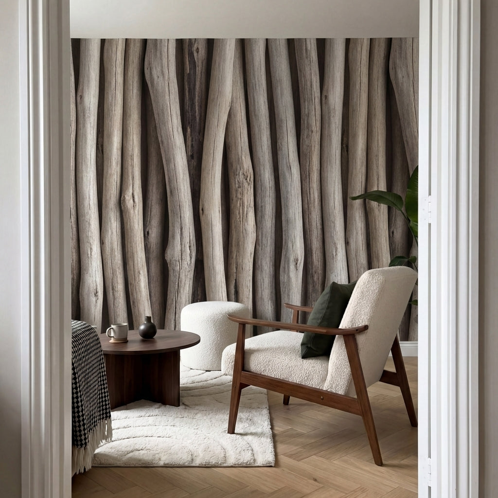 papier peint fibres naturelles branches bois flotte verticales entrelacees tons -VARIANTE-7