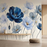 papier peint fleurs bleues pavots aquarelle petales delicats tons bleu ciel mari-4