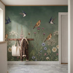 papier peint fleurs des champs oiseaux hirondelles abeilles coquelicots digitale-9