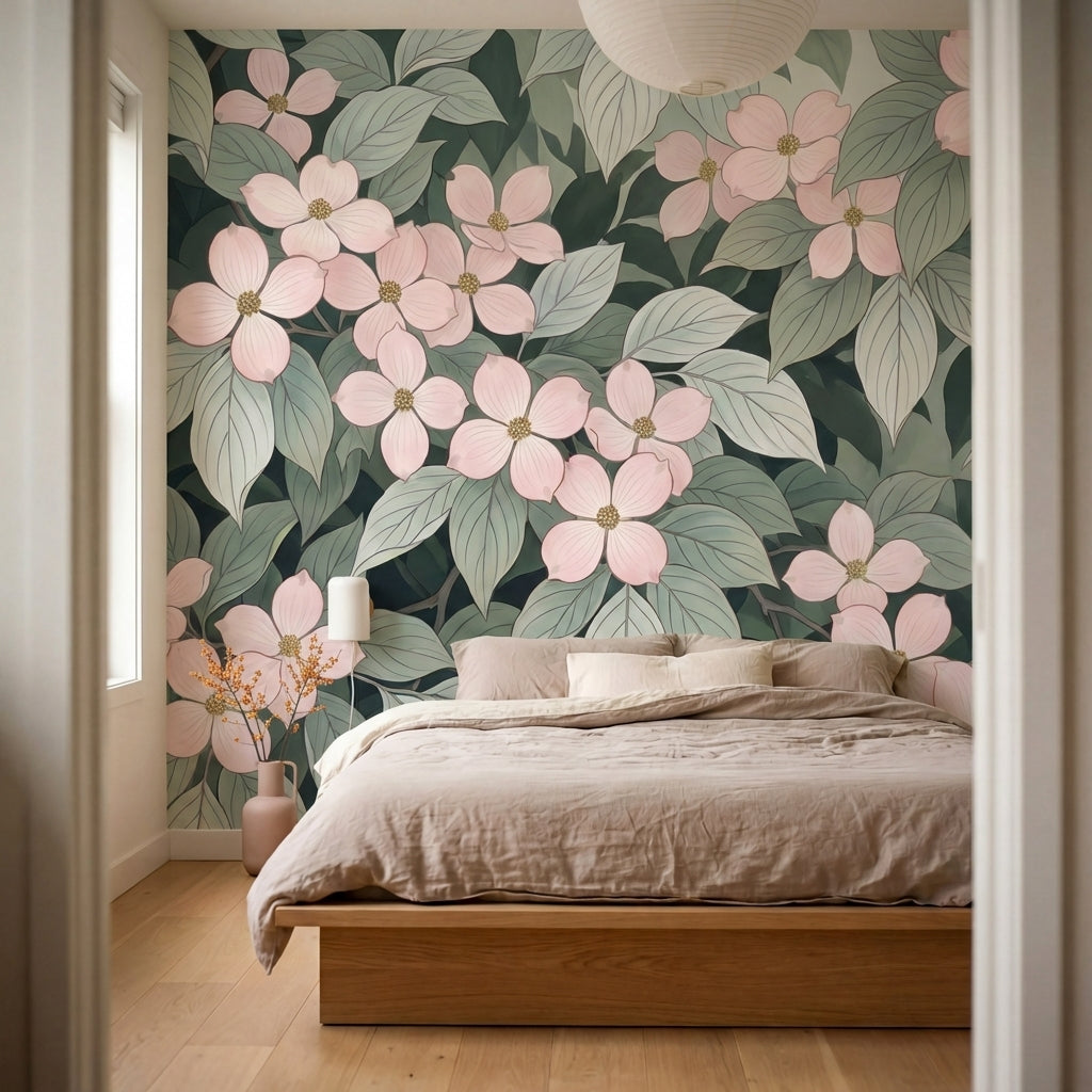 papier peint fleurs roses motifs botaniques delicats feuillage vert sauge fond b-VARIANTE-6