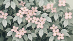 Papier peint panoramique fleurs roses - Motifs botaniques délicats feuillage vert sauge fond beige crème sur mesure - Design