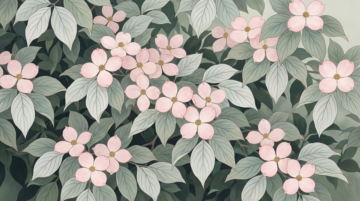 Papier peint panoramique fleurs roses - Motifs botaniques délicats feuillage vert sauge fond beige crème sur mesure - Design