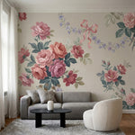 papier peint fleurs roses pivoines romantiques nuds rubans fleurettes bleues fon-VARIANTE-8