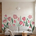 papier peint fleurs roses tulipes pivoines coneflowers feuillage vert sauge fond-1