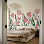 papier peint fleurs roses tulipes pivoines coneflowers feuillage vert sauge fond-6