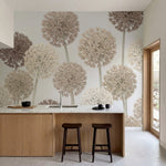 papier peint floral alliums boules florales tiges longues tons beige rose et bru-3