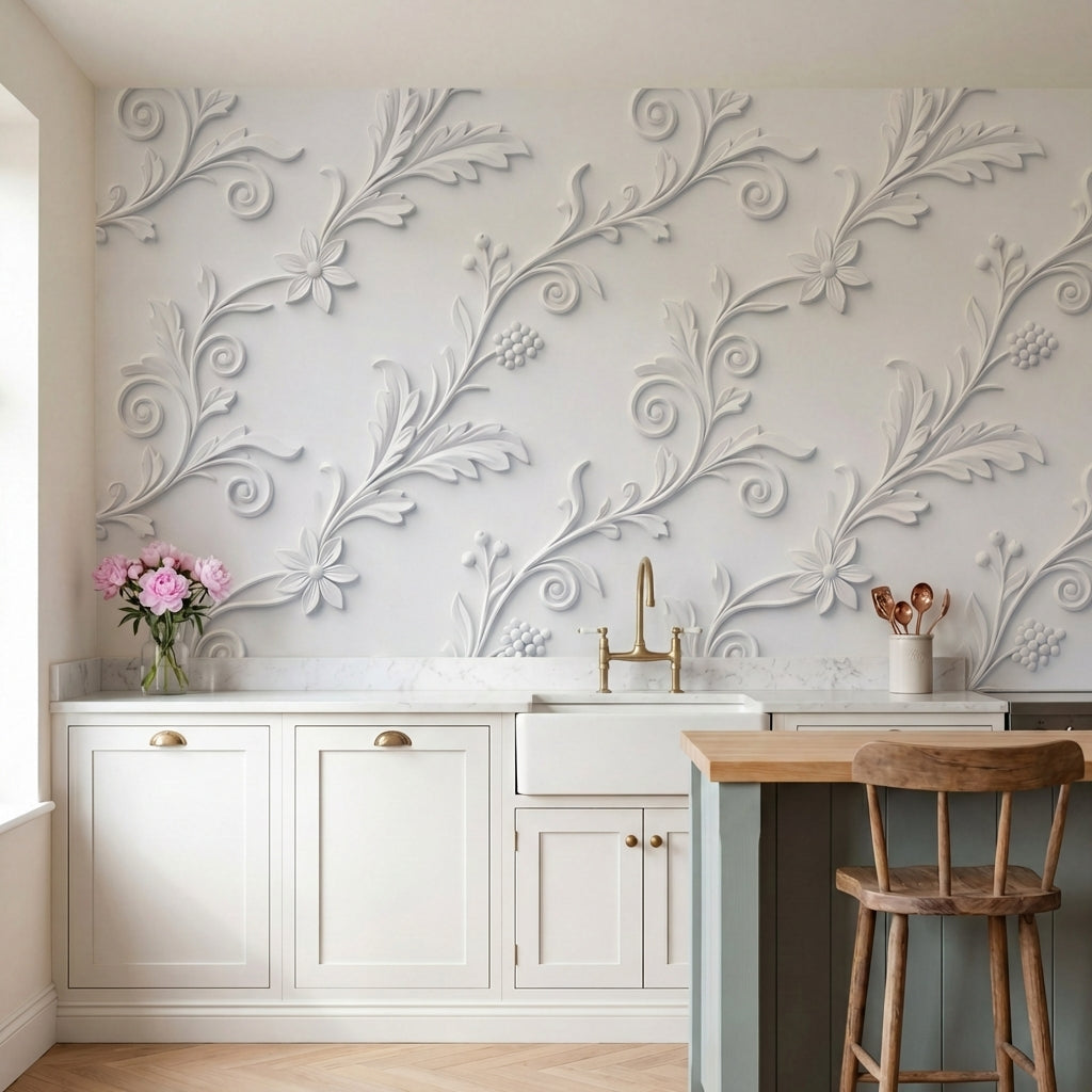 papier peint floral blanc feuillages ornementaux reliefs sculptes motifs repetit-1