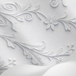 Papier peint panoramique feuillage - Feuillages ornementaux reliefs sculptés motifs répétitifs tons blanc et gris perle sur mesure - Matière