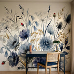 papier peint floral bleu anemones pivoines epis graminees aquarelle tons gris bl-3