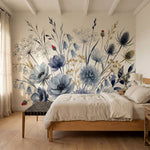 papier peint floral bleu anemones pivoines epis graminees aquarelle tons gris bl-7