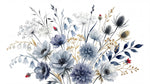 Papier peint panoramique floral - Anémones pivoines épis graminées aquarelle tons gris bleu et beige sur mesure - Design