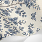 Papier peint panoramique oiseaux - Branches fleuries oiseaux papillons motifs botaniques fond beige crème sur mesure - Matière