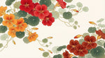 Papier peint panoramique floral - Capucines rouges oranges feuillage rond fond beige crème sur mesure - Design