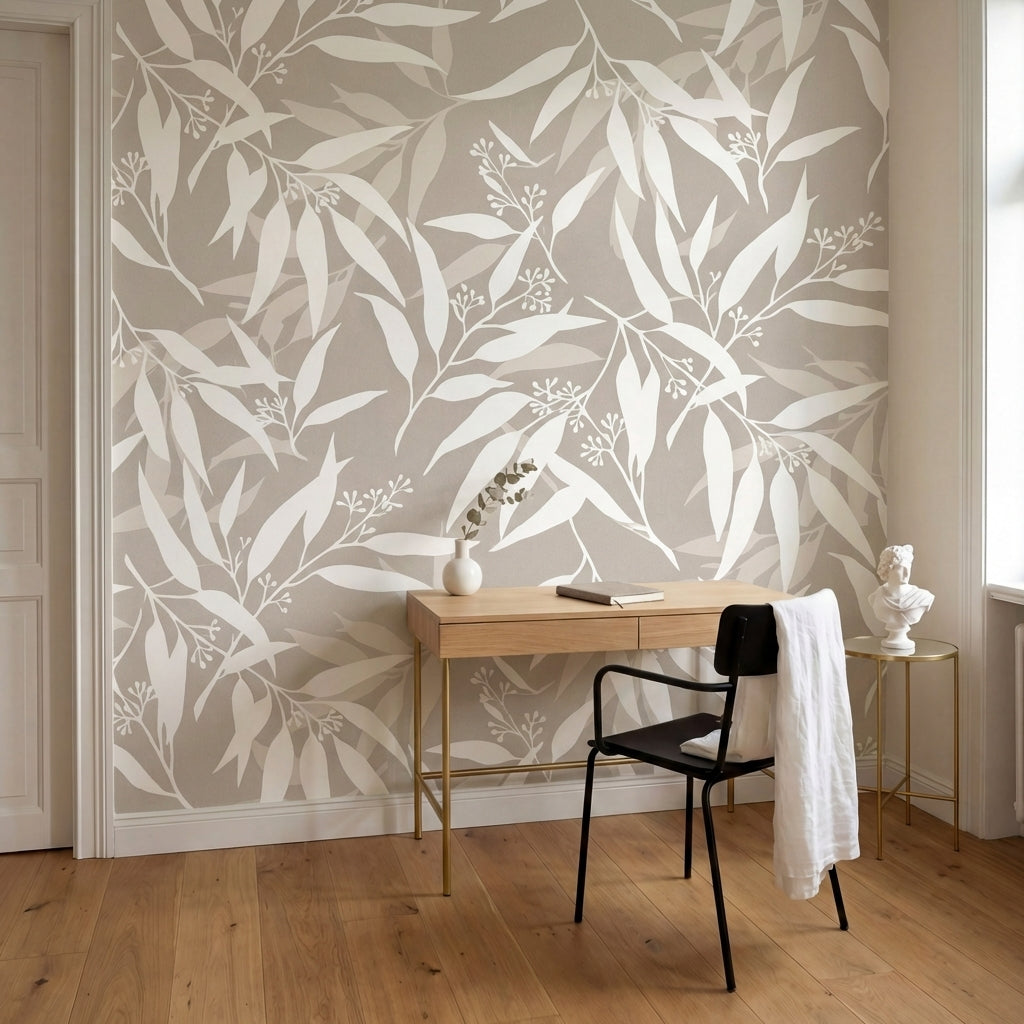 papier peint floral moderne feuilles stylisees branches delicates tons beige cre-10
