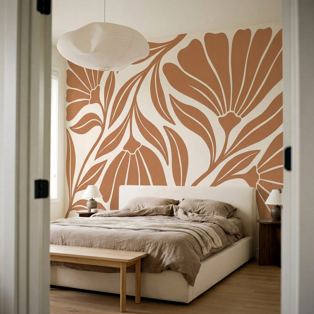papier peint floral moderne fleurs radiantes stylisees petales geometriques tons-10