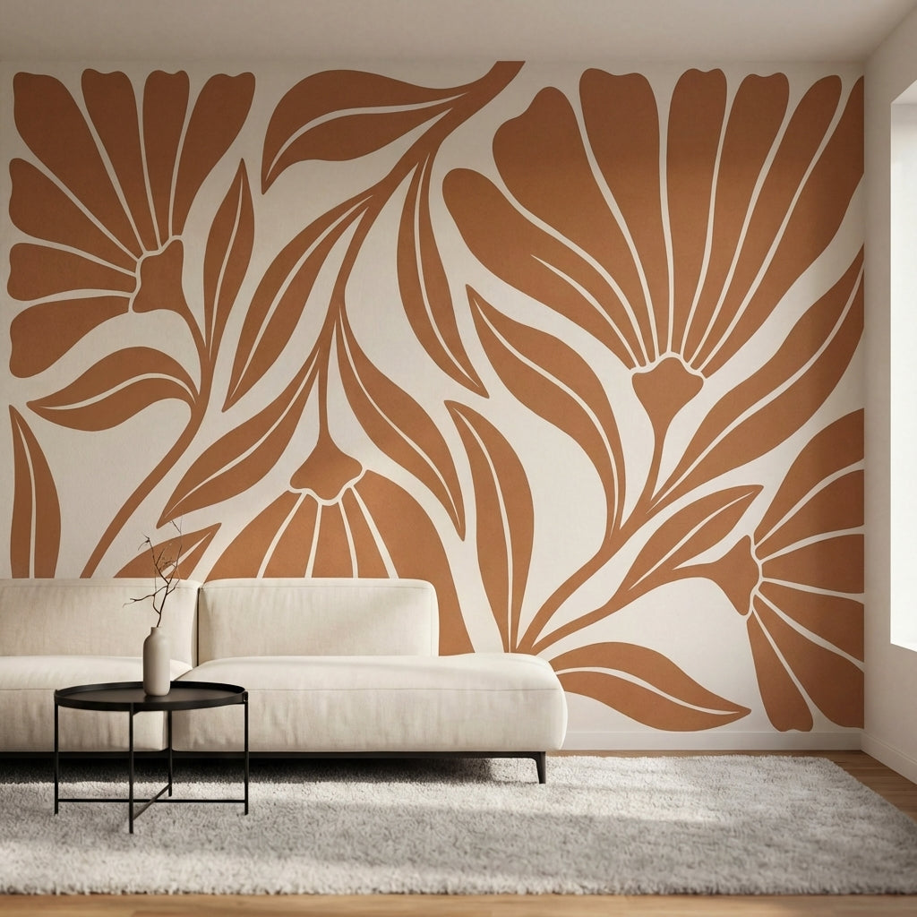 papier peint floral moderne fleurs radiantes stylisees petales geometriques tons-3
