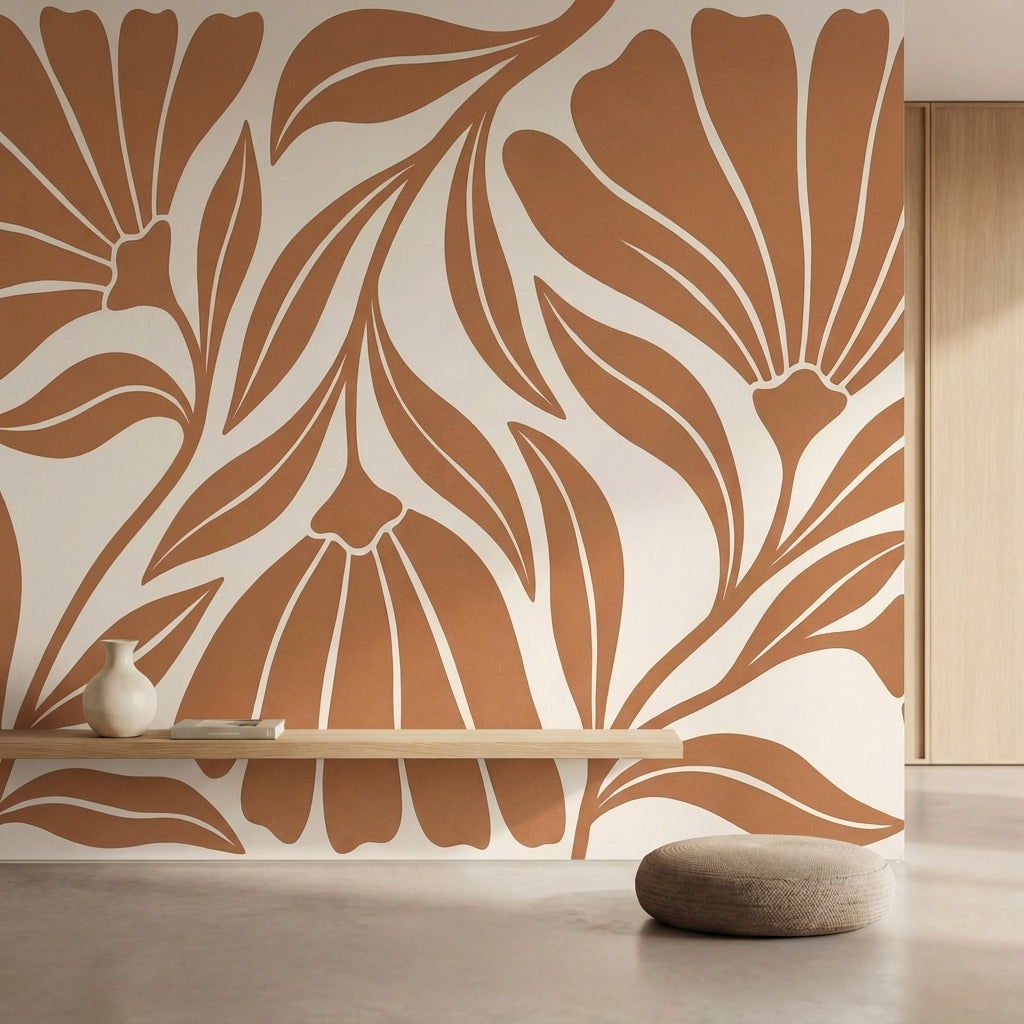 papier peint floral moderne fleurs radiantes stylisees petales geometriques tons-4
