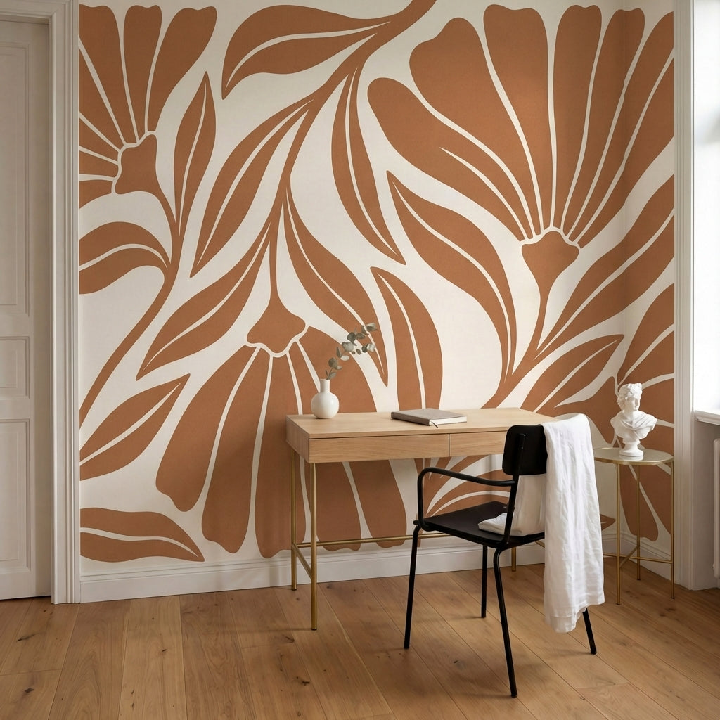 papier peint floral moderne fleurs radiantes stylisees petales geometriques tons-8