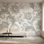papier peint floral noir et blanc pivoines detaillees feuillages ornementaux ara-2