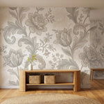 papier peint floral noir et blanc pivoines detaillees feuillages ornementaux ara-HERO-6