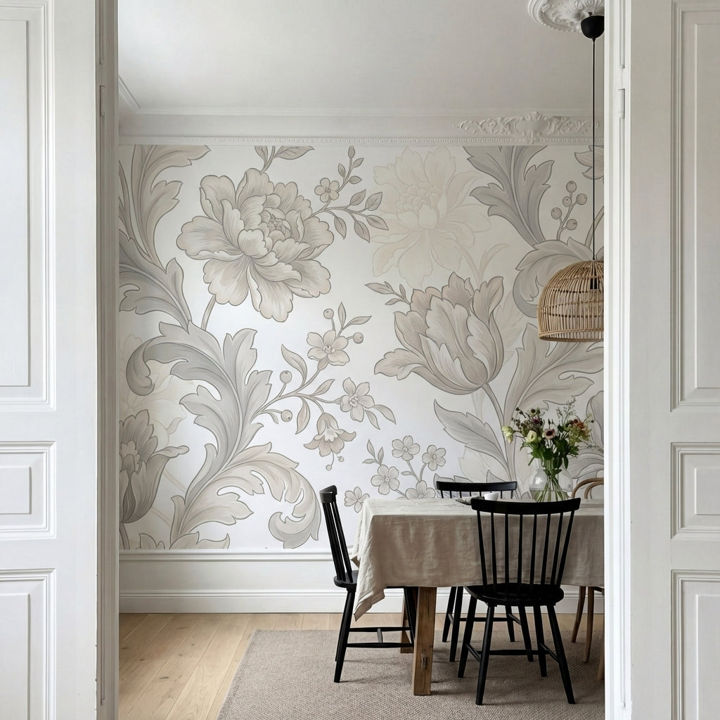papier peint floral noir et blanc pivoines detaillees feuillages ornementaux ara-VARIANTE-6